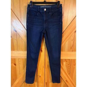 American Eagle Jeans Womens 6 Blue Denim Hi-Rise Jegging Skinny Leg Distressed (
